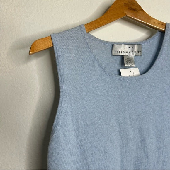 Precious Fibers 100% Cashmere Baby Blue Knit Sweater Tank Top