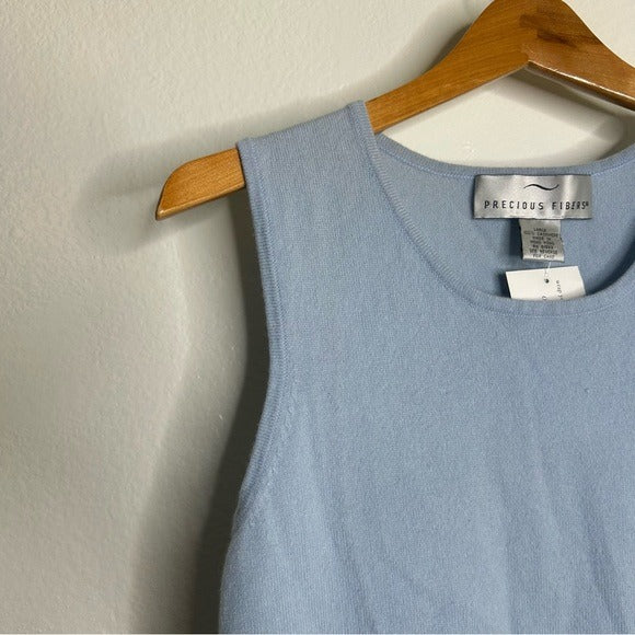 Precious Fibers 100% Cashmere Baby Blue Knit Sweater Tank Top