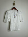 Nation LA 100% Cotton Jen Gold Button Down Puff Sleeve Top in White