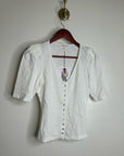 Nation LA 100% Cotton Jen Gold Button Down Puff Sleeve Top in White