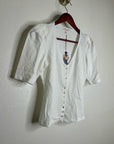 Nation LA 100% Cotton Jen Gold Button Down Puff Sleeve Top in White