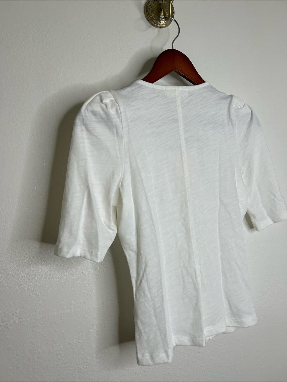 Nation LA 100% Cotton Jen Gold Button Down Puff Sleeve Top in White