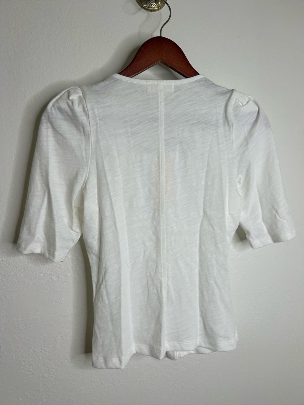 Nation LA 100% Cotton Jen Gold Button Down Puff Sleeve Top in White
