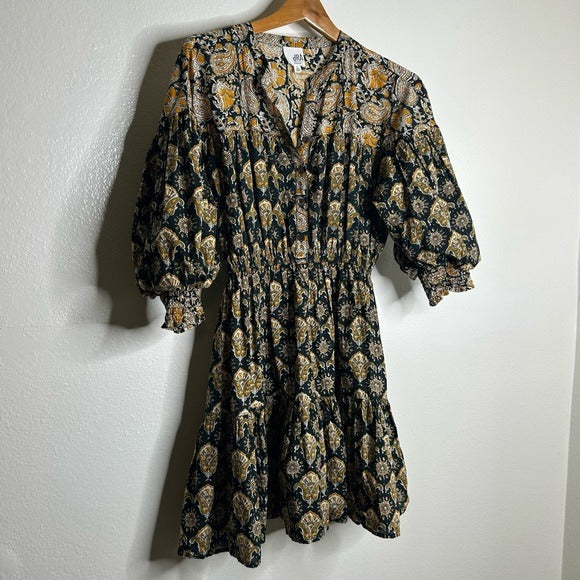 Anthropologie Anthropologie DRA 100% Cotton Ruched Sleeve Neutral Fit and Flare Mini Dress - Cotton