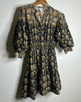 Anthropologie DRA 100% Cotton Ruched Sleeve Neutral Fit and Flare Mini Dress
