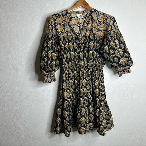 Anthropologie Anthropologie DRA 100% Cotton Ruched Sleeve Neutral Fit and Flare Mini Dress - Cotton