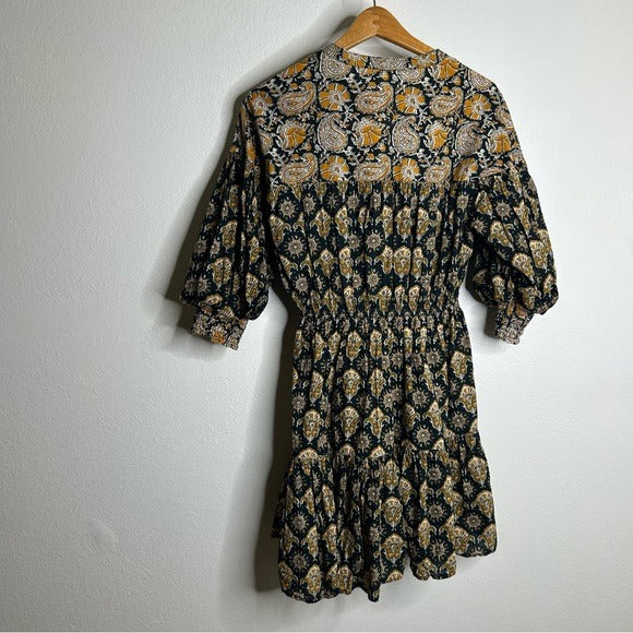 Anthropologie DRA 100% Cotton Ruched Sleeve Neutral Fit and Flare Mini Dress