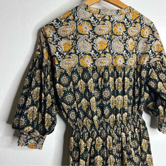 Anthropologie DRA 100% Cotton Ruched Sleeve Neutral Fit and Flare Mini Dress