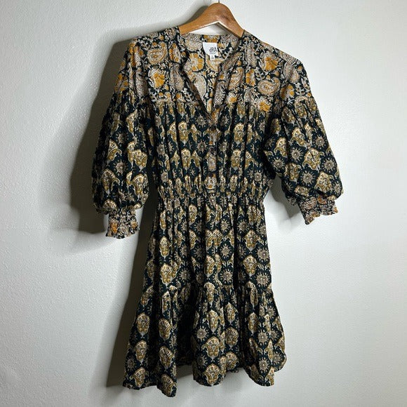 Anthropologie Anthropologie DRA 100% Cotton Ruched Sleeve Neutral Fit and Flare Mini Dress - Cotton