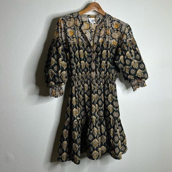 Anthropologie Anthropologie DRA 100% Cotton Ruched Sleeve Neutral Fit and Flare Mini Dress - Cotton