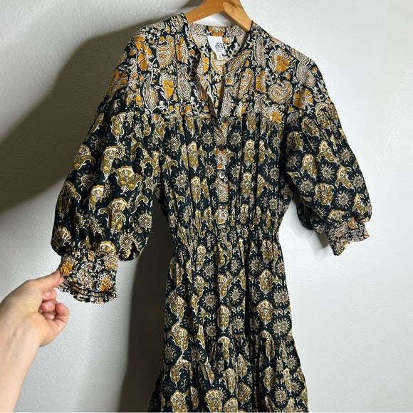 Anthropologie Anthropologie DRA 100% Cotton Ruched Sleeve Neutral Fit and Flare Mini Dress - Cotton