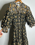 Anthropologie DRA 100% Cotton Ruched Sleeve Neutral Fit and Flare Mini Dress