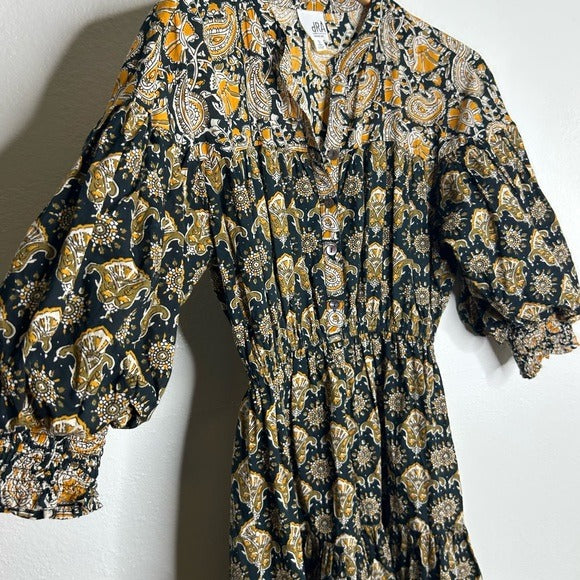 Anthropologie Anthropologie DRA 100% Cotton Ruched Sleeve Neutral Fit and Flare Mini Dress - Cotton