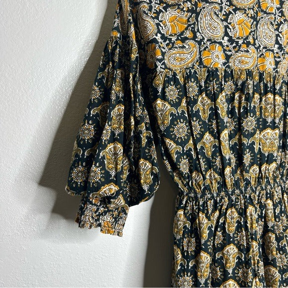 Anthropologie DRA 100% Cotton Ruched Sleeve Neutral Fit and Flare Mini Dress