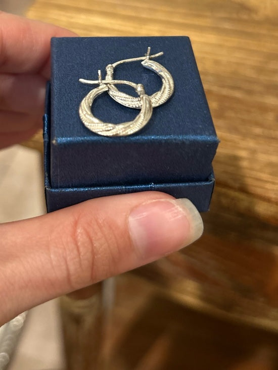 925 Sterling Silver Etched Detail Small Hoop Earring