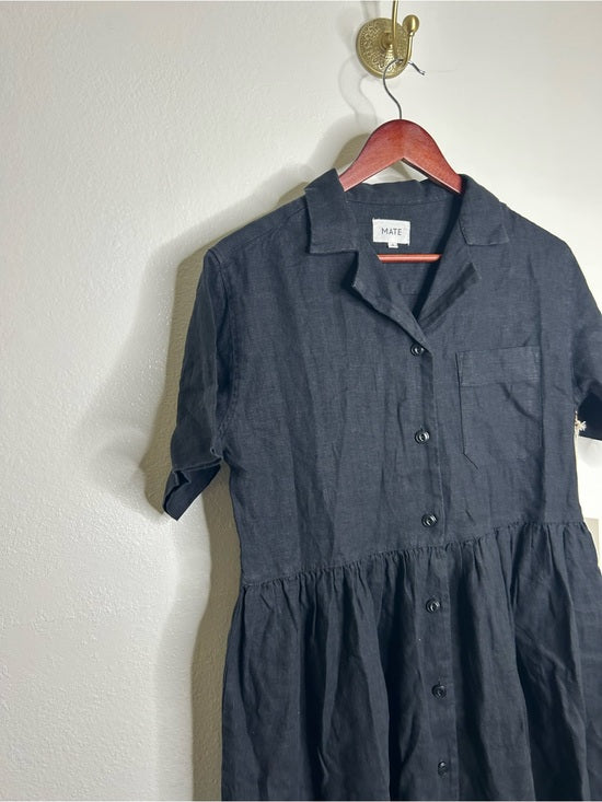 MATE The Label 100% Organic Linen Shirt Dress in Jet Black