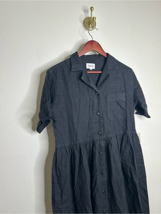 MATE The Label 100% Organic Linen Shirt Dress in Jet Black