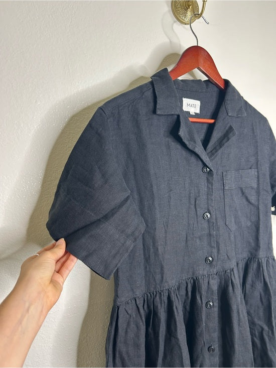 MATE The Label 100% Organic Linen Shirt Dress in Jet Black