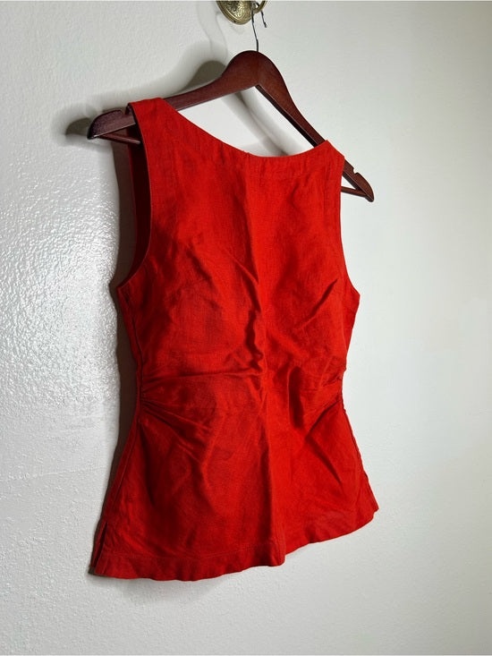 Madewell 100% Linen Cinched Boatneck Sleeveless Top in Wild Poppy Red