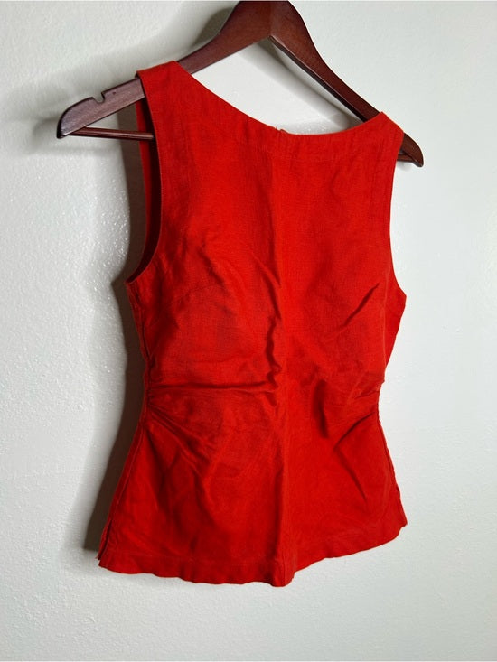 Madewell 100% Linen Cinched Boatneck Sleeveless Top in Wild Poppy Red
