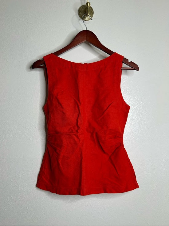 Madewell 100% Linen Cinched Boatneck Sleeveless Top in Wild Poppy Red