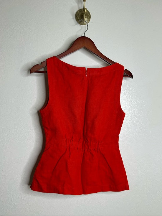 Madewell 100% Linen Cinched Boatneck Sleeveless Top in Wild Poppy Red