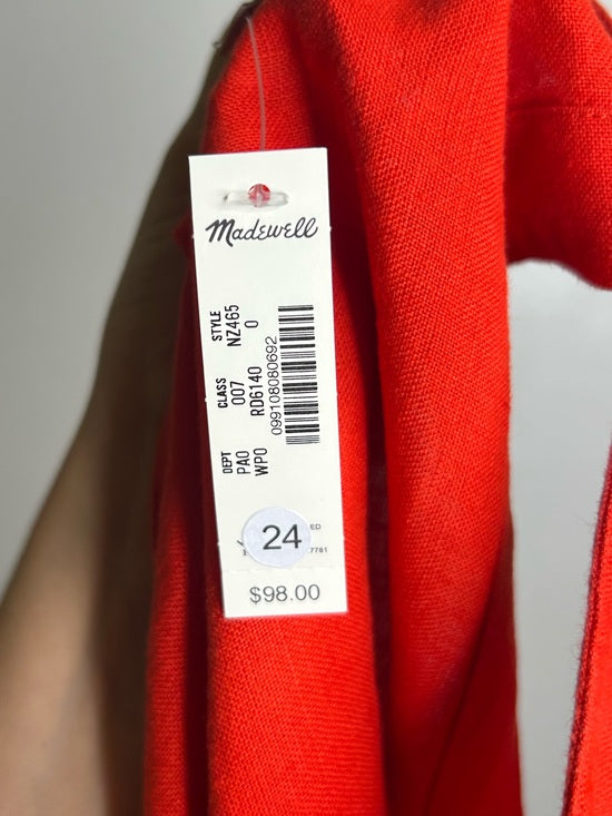 Madewell 100% Linen Cinched Boatneck Sleeveless Top in Wild Poppy Red