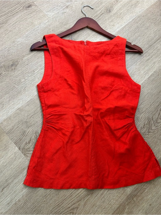 Madewell 100% Linen Cinched Boatneck Sleeveless Top in Wild Poppy Red