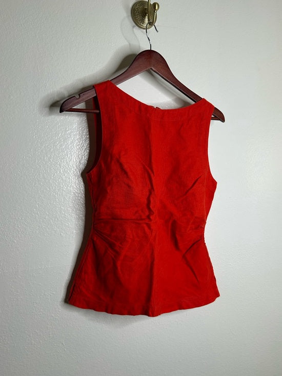 Madewell 100% Linen Cinched Boatneck Sleeveless Top in Wild Poppy Red
