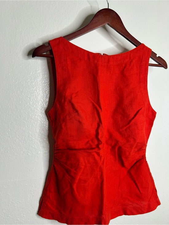 Madewell 100% Linen Cinched Boatneck Sleeveless Top in Wild Poppy Red