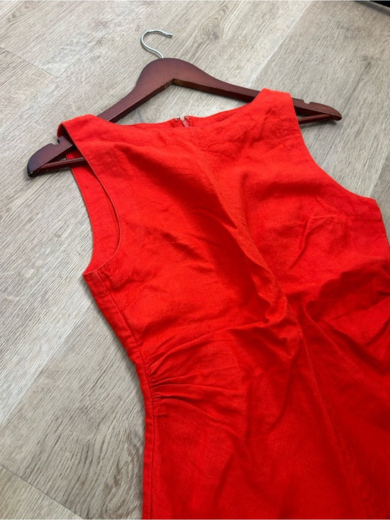 Madewell 100% Linen Cinched Boatneck Sleeveless Top in Wild Poppy Red