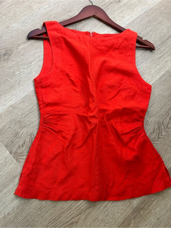 Madewell 100% Linen Cinched Boatneck Sleeveless Top in Wild Poppy Red