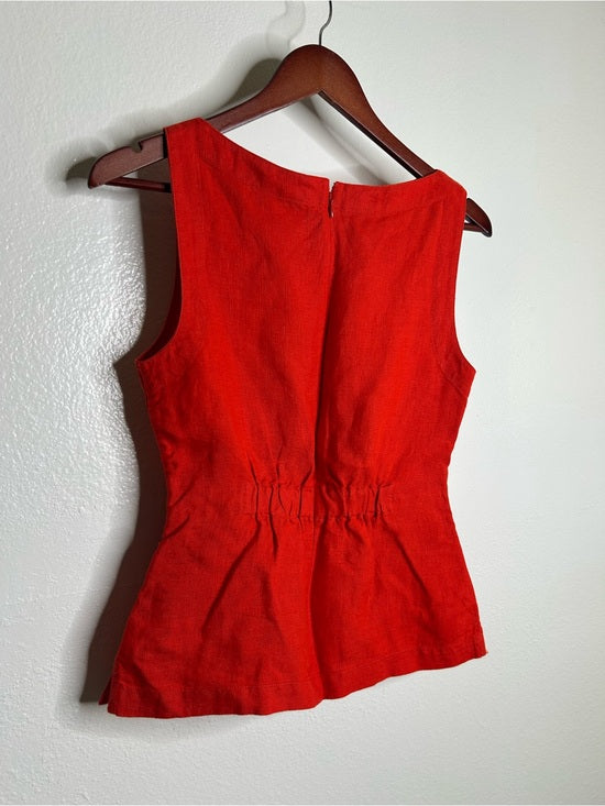 Madewell 100% Linen Cinched Boatneck Sleeveless Top in Wild Poppy Red