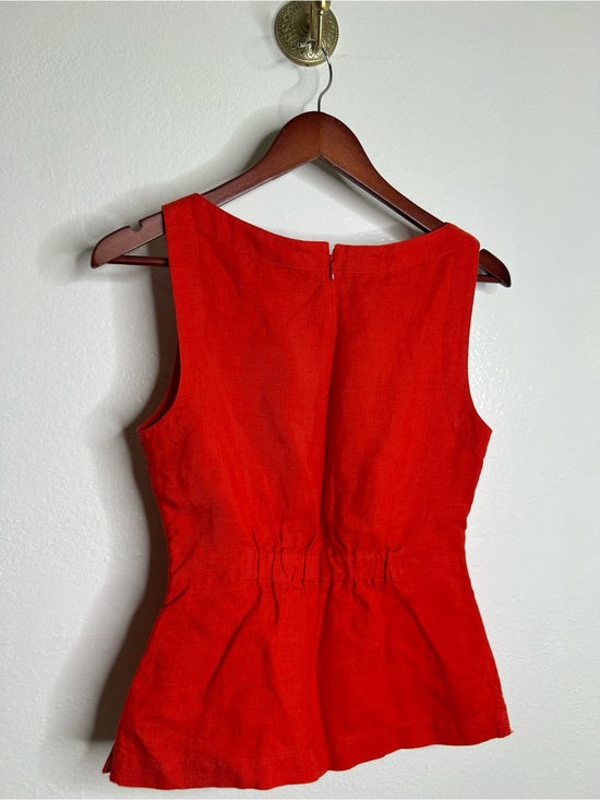 Madewell 100% Linen Cinched Boatneck Sleeveless Top in Wild Poppy Red