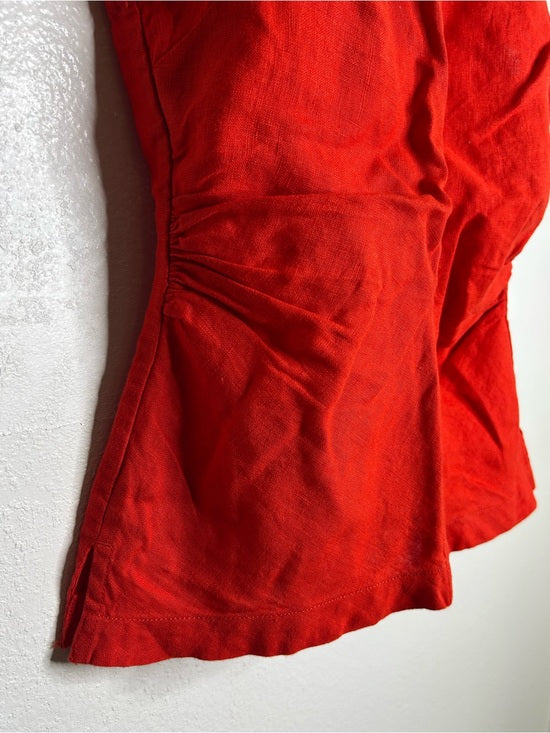 Madewell 100% Linen Cinched Boatneck Sleeveless Top in Wild Poppy Red