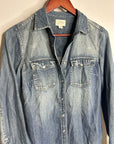 J. Crew 100% Cotton Denim Pearl Snap Button Down Collared Long Sleeve Top