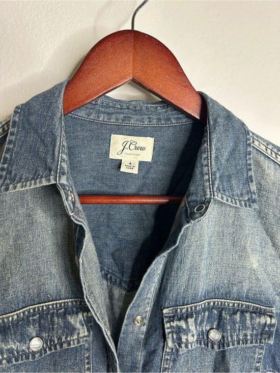 J. Crew 100% Cotton Denim Pearl Snap Button Down Collared Long Sleeve Top