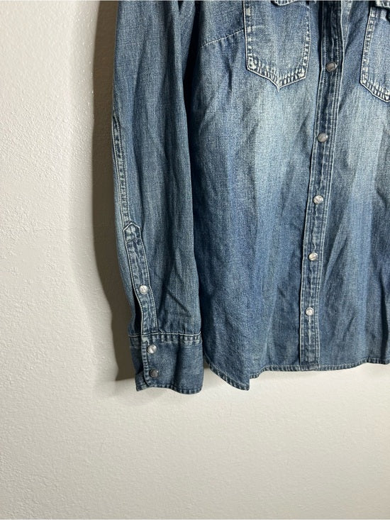 J. Crew 100% Cotton Denim Pearl Snap Button Down Collared Long Sleeve Top