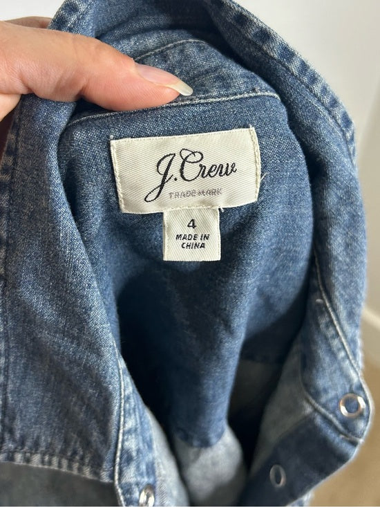 J. Crew 100% Cotton Denim Pearl Snap Button Down Collared Long Sleeve Top