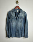 J. Crew 100% Cotton Denim Pearl Snap Button Down Collared Long Sleeve Top
