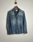 J. Crew 100% Cotton Denim Pearl Snap Button Down Collared Long Sleeve Top