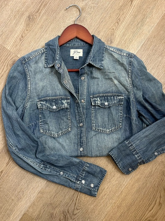 J. Crew 100% Cotton Denim Pearl Snap Button Down Collared Long Sleeve Top