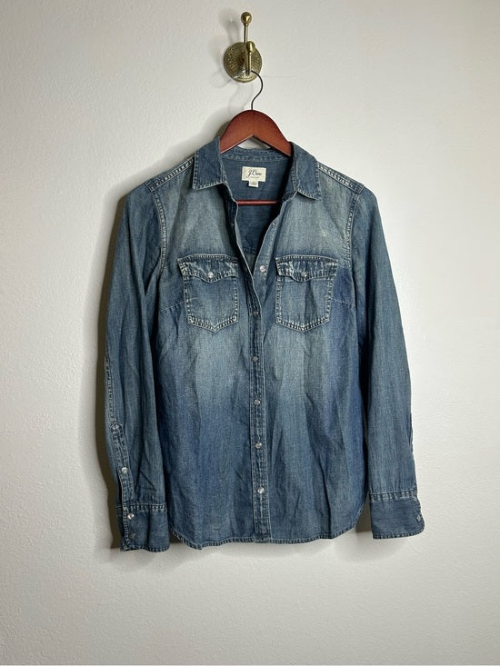 J. Crew 100% Cotton Denim Pearl Snap Button Down Collared Long Sleeve Top