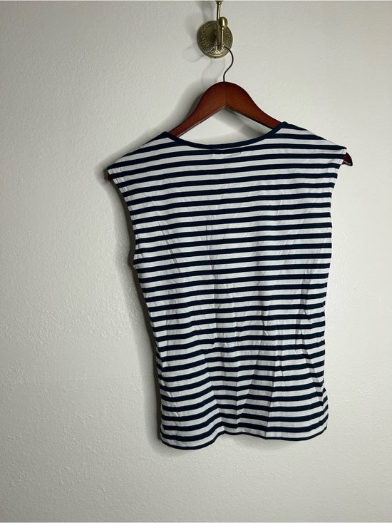 Nation LA 100% Pima Cotton Kacy Tank In Navy City Stripe Tie Front