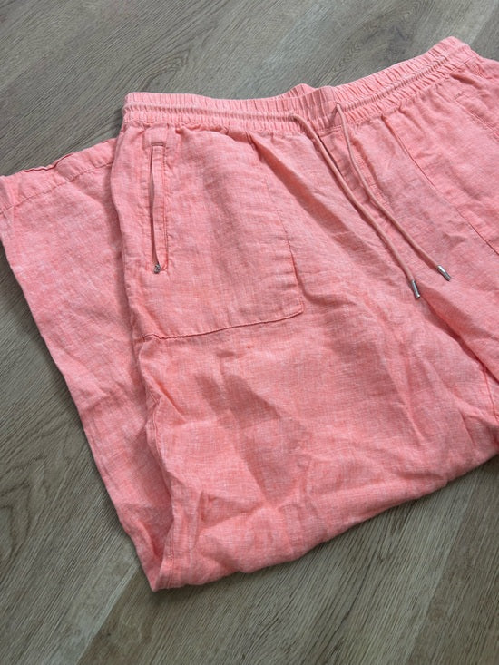 Athleta 100% Linen Wide Leg Drawstring Pant in Bright Coral