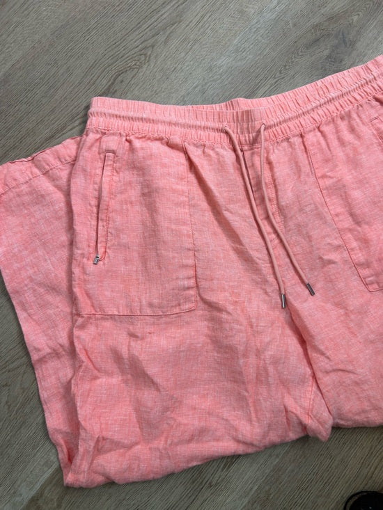 Athleta 100% Linen Wide Leg Drawstring Pant in Bright Coral