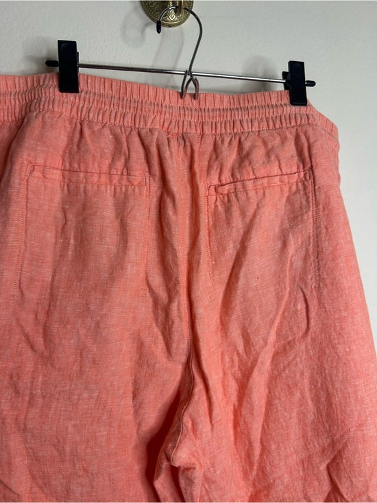 Athleta 100% Linen Wide Leg Drawstring Pant in Bright Coral