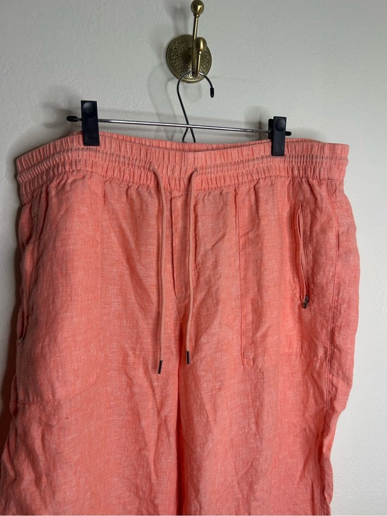 Athleta 100% Linen Wide Leg Drawstring Pant in Bright Coral