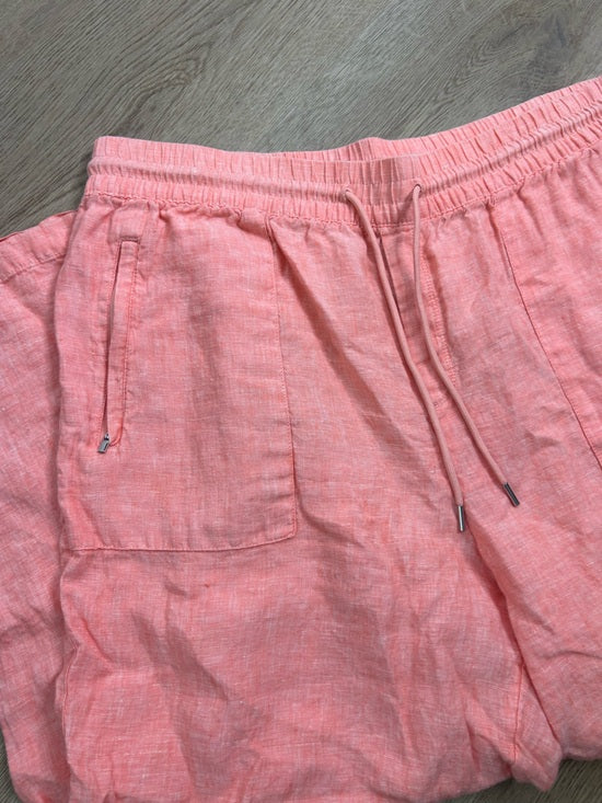 Athleta 100% Linen Wide Leg Drawstring Pant in Bright Coral