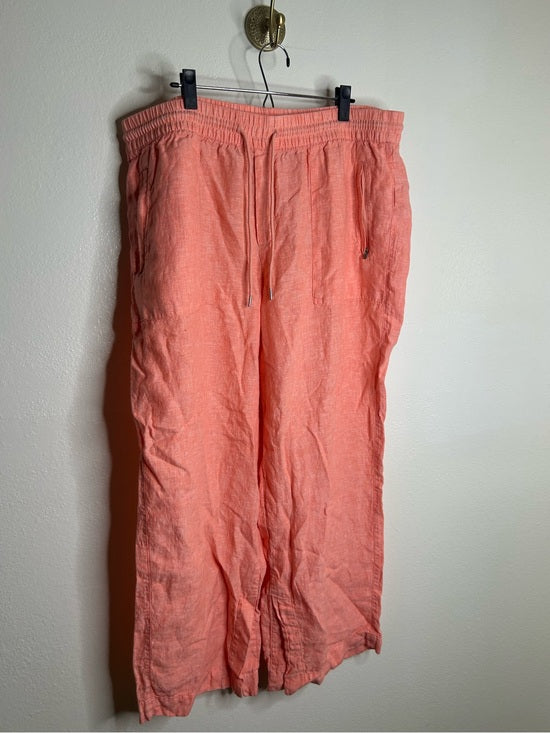 Athleta 100% Linen Wide Leg Drawstring Pant in Bright Coral